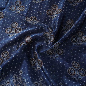 Blue Natural Dyed Mashru Silk Ajrakh Print Fabric