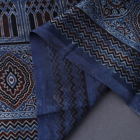 Blue Natural Dyed Mashru Silk Ajrakh Print Fabric