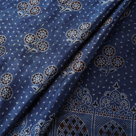 Blue Natural Dyed Mashru Silk Ajrakh Print Fabric
