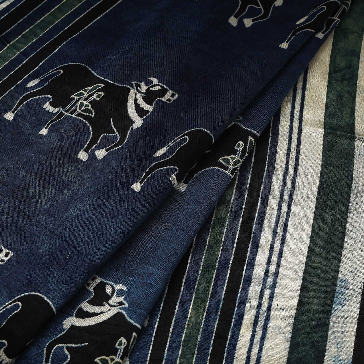 Blue - natural dyed mashru silk fabric 33 - handcrafted