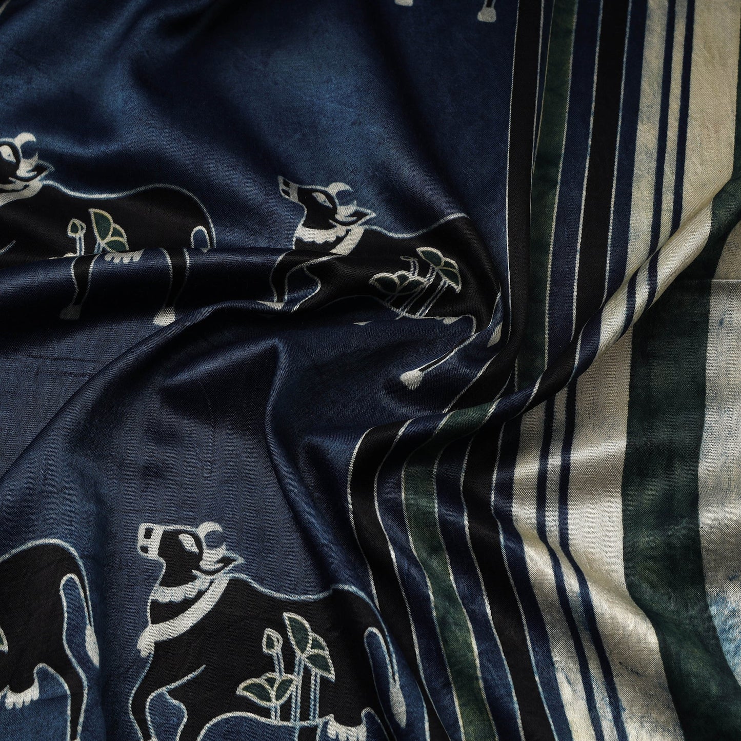 Blue - natural dyed mashru silk fabric 33 - handcrafted