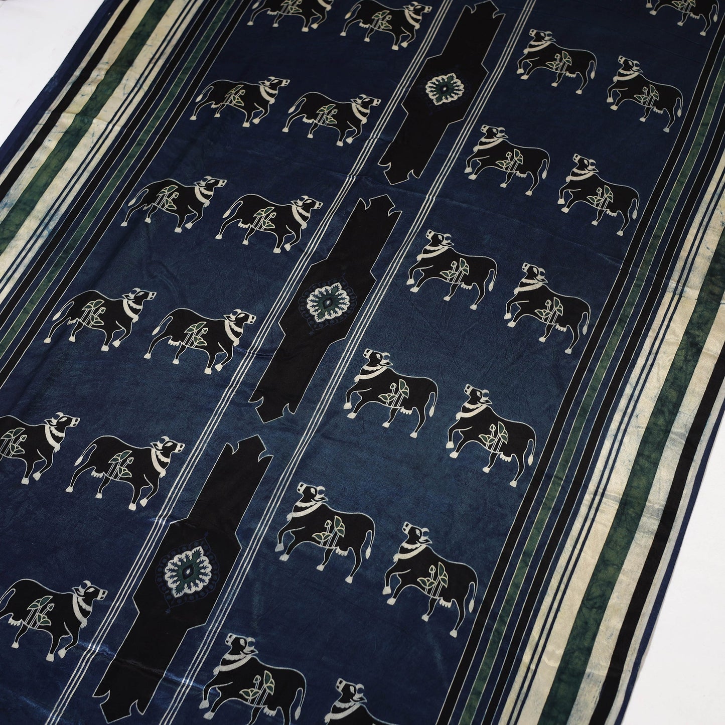 Blue - natural dyed mashru silk fabric 33 - handcrafted