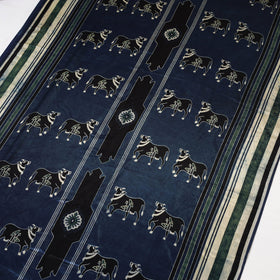 Blue - natural dyed mashru silk fabric 33 - handcrafted