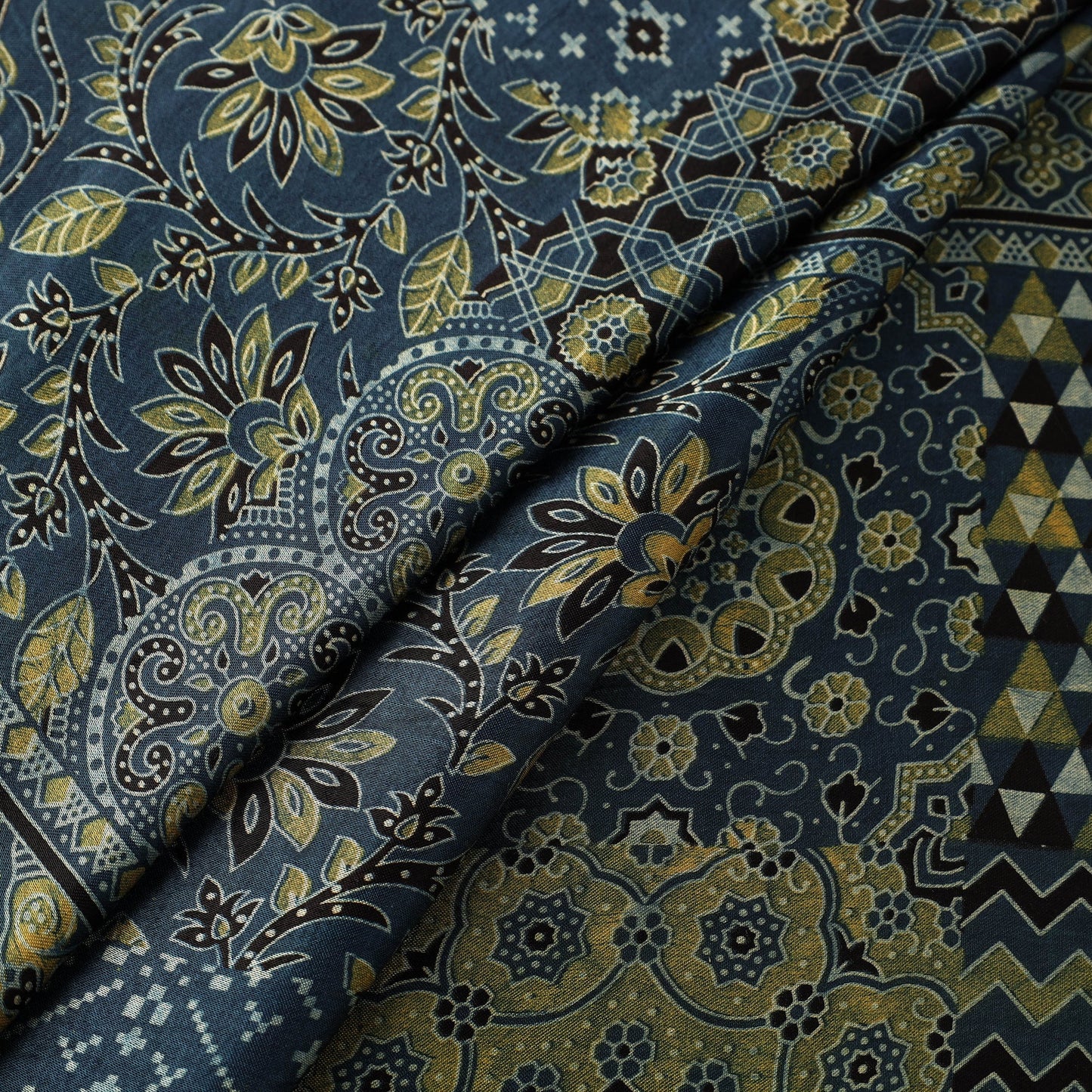  Natural Dyed Mashru Silk Ajrakh Print Fabric