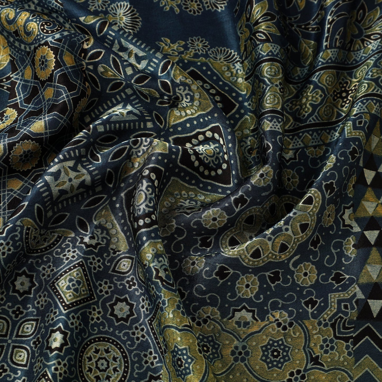  Natural Dyed Mashru Silk Ajrakh Print Fabric