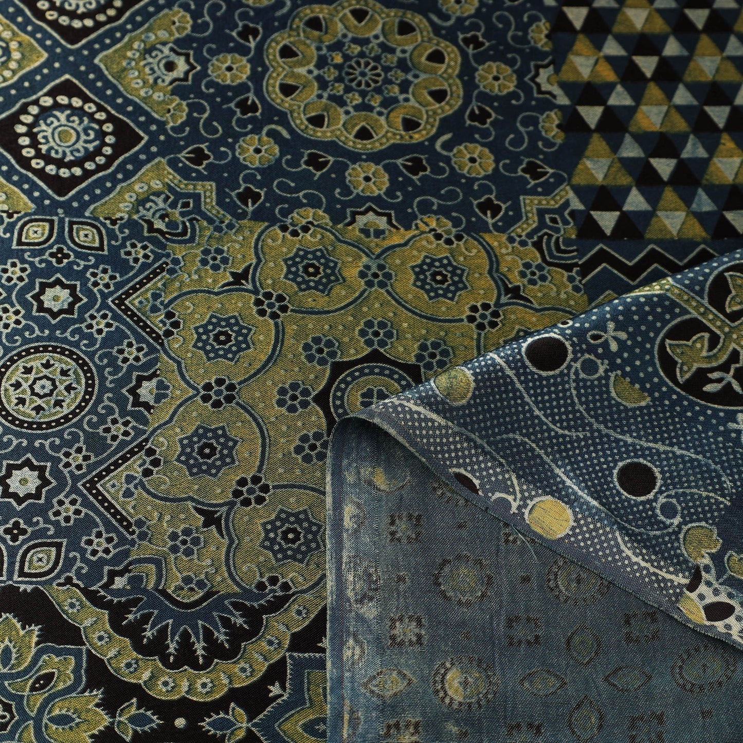  Natural Dyed Mashru Silk Ajrakh Print Fabric