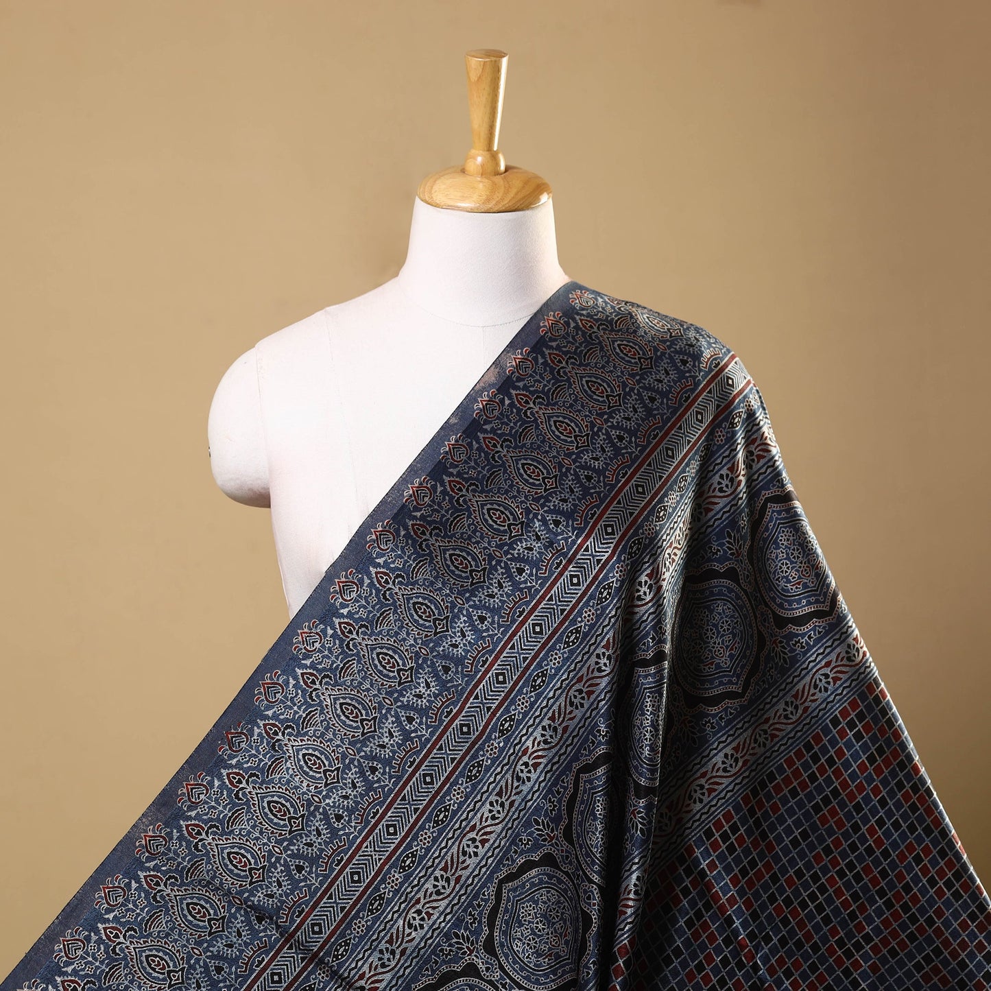 Buy Natural Dyed Mashru Silk Ajrakh Print Fabric