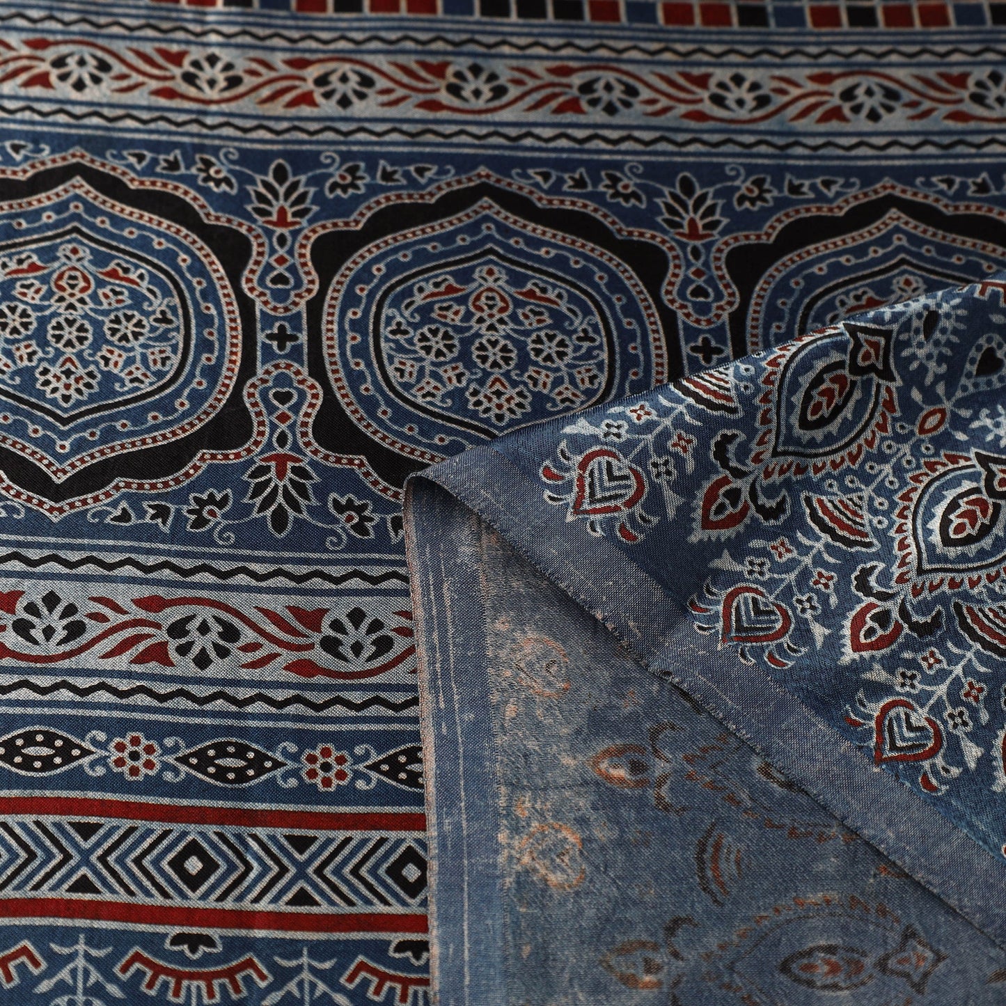 Buy Natural Dyed Mashru Silk Ajrakh Print Fabric