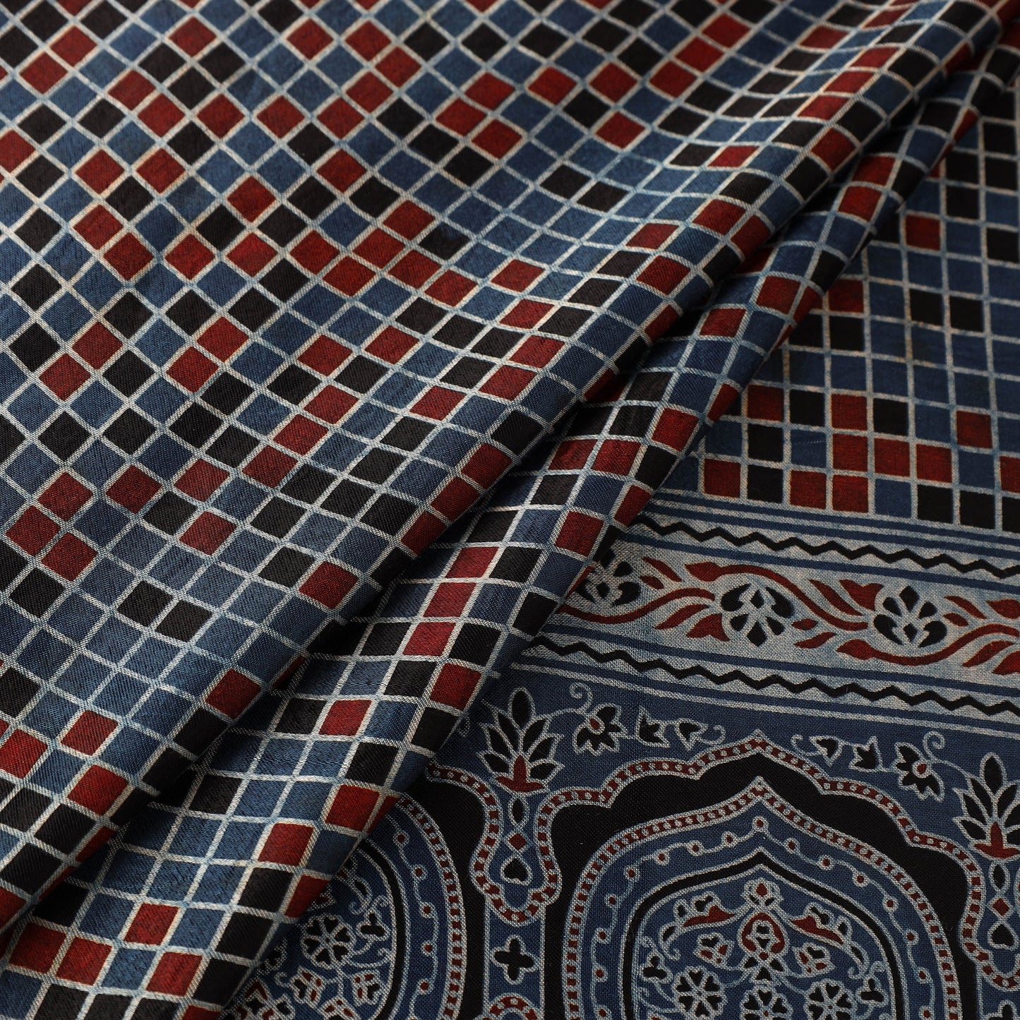 Buy Natural Dyed Mashru Silk Ajrakh Print Fabric