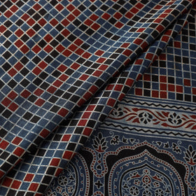 Buy Natural Dyed Mashru Silk Ajrakh Print Fabric
