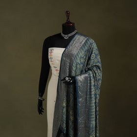 Blue - natural dyed modal silk dupatta 11 - handcrafted