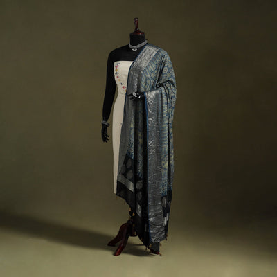 Blue - natural dyed modal silk dupatta 11 - handcrafted