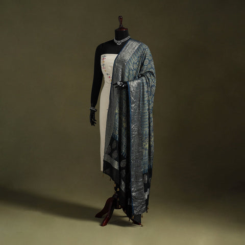 Blue - natural dyed modal silk dupatta 11 - handcrafted