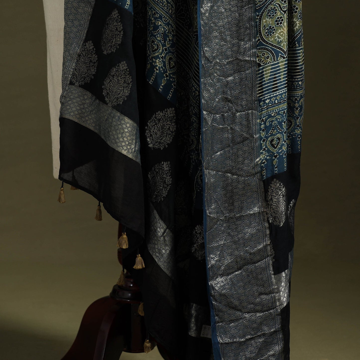 Blue - natural dyed modal silk dupatta 11 - handcrafted