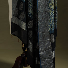 Blue - natural dyed modal silk dupatta 11 - handcrafted