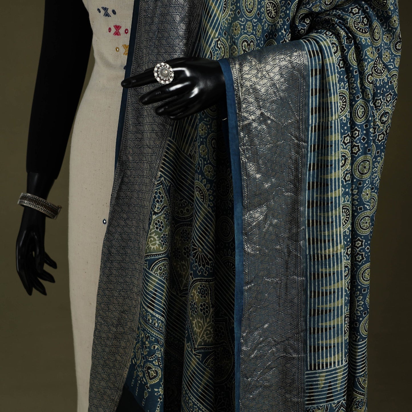 Blue - natural dyed modal silk dupatta 11 - handcrafted