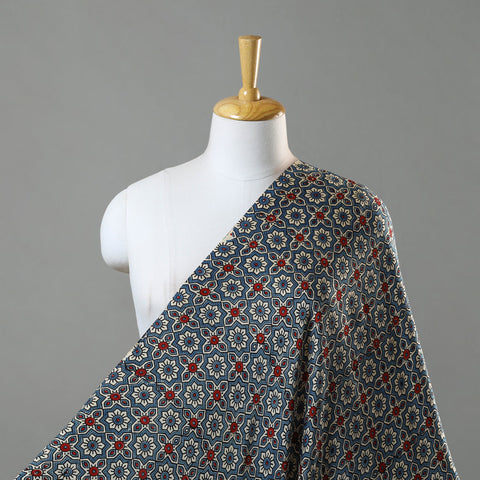 Blue Natural Dyed Block Print Modal Silk Ajrakh Fabric