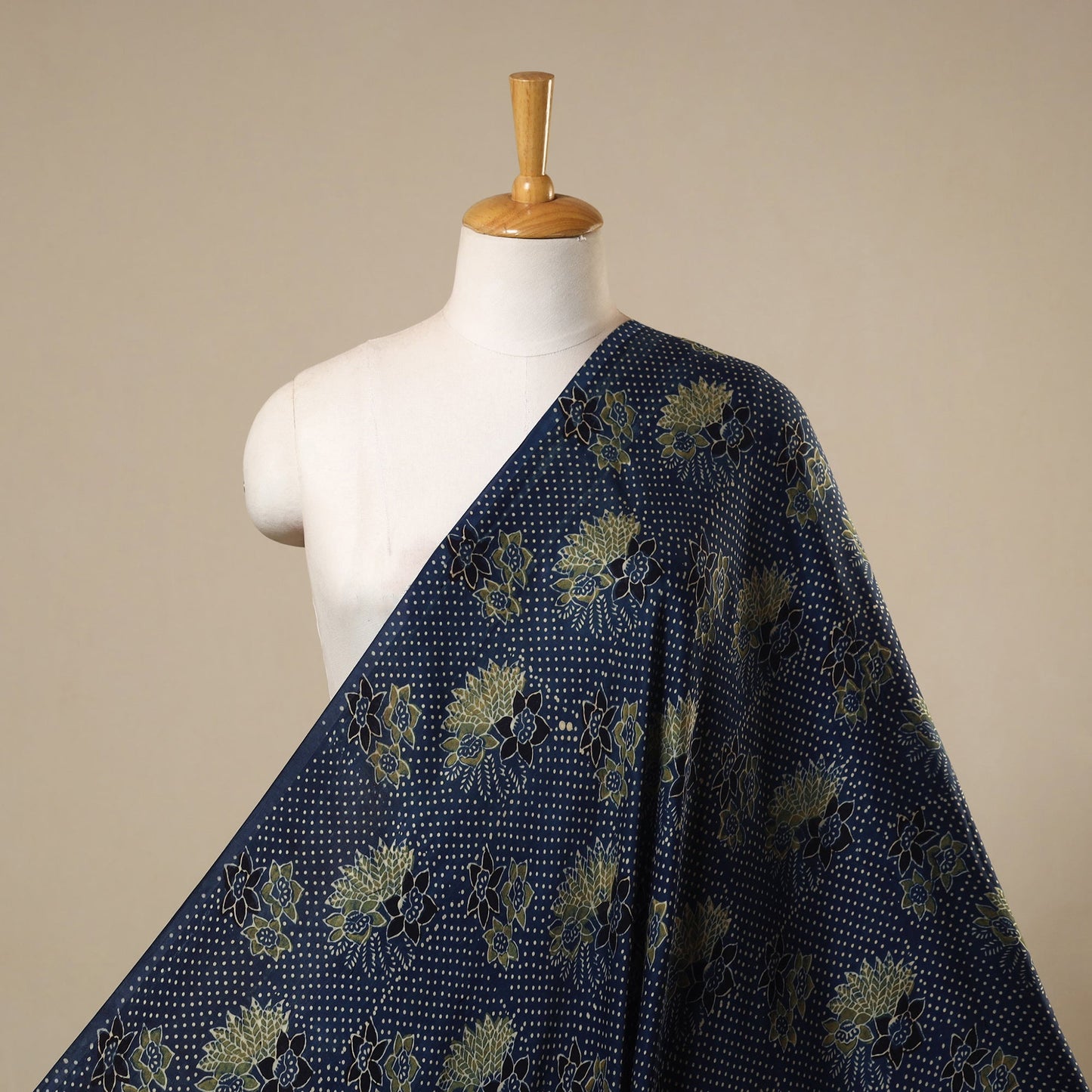 Blue Natural Dyed Block Print Modal Silk Ajrakh Fabric