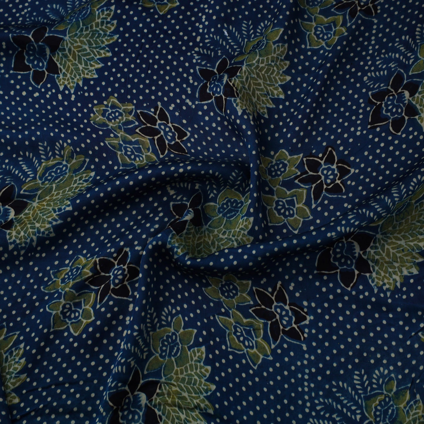 Blue Natural Dyed Block Print Modal Silk Ajrakh Fabric