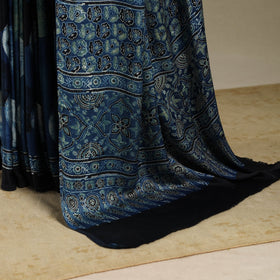 Blue - natural dyed modal silk saree 15 - handcrafted