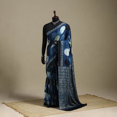 Blue - natural dyed modal silk saree 15 - handcrafted