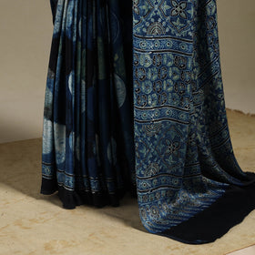 Blue - natural dyed modal silk saree 15 - handcrafted