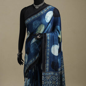 Blue - natural dyed modal silk saree 15 - handcrafted