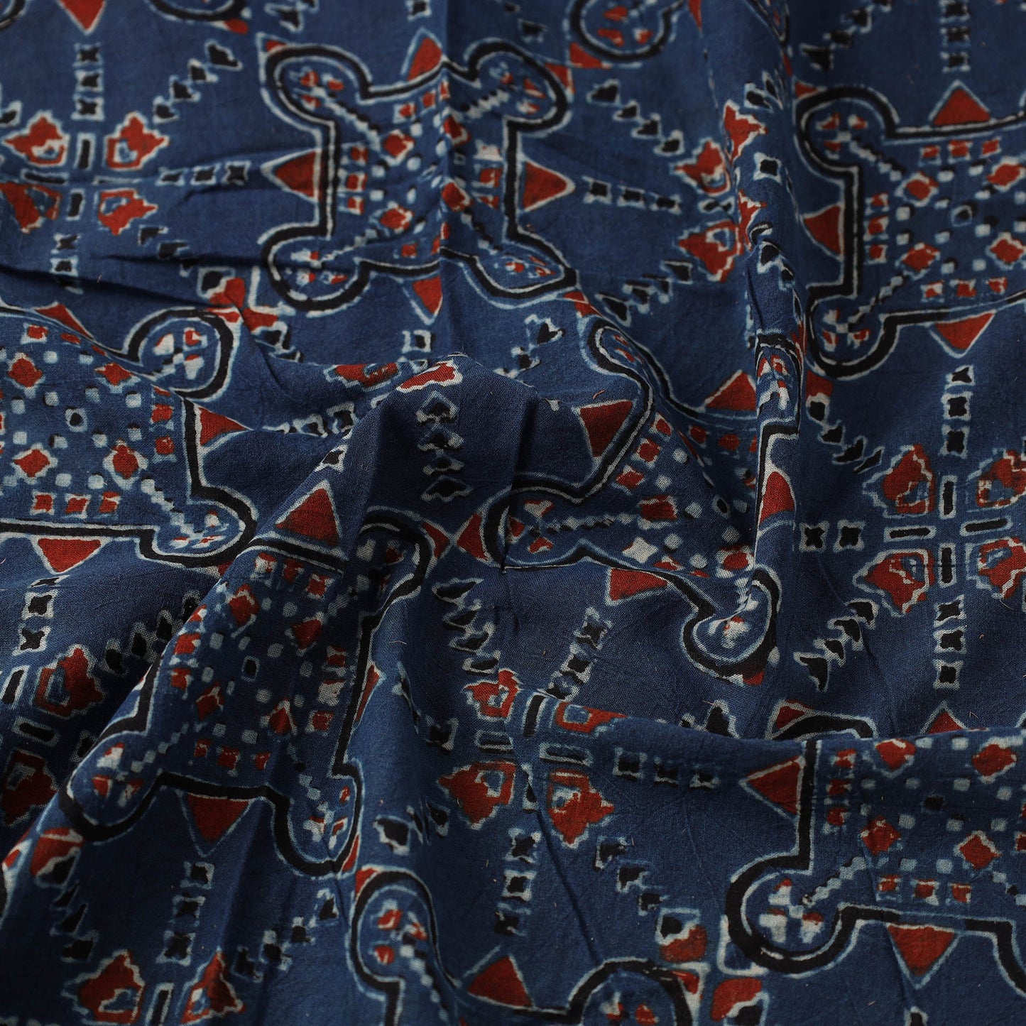 Blue Natural Dyed Mul Cotton Ajrakh Print Fabric