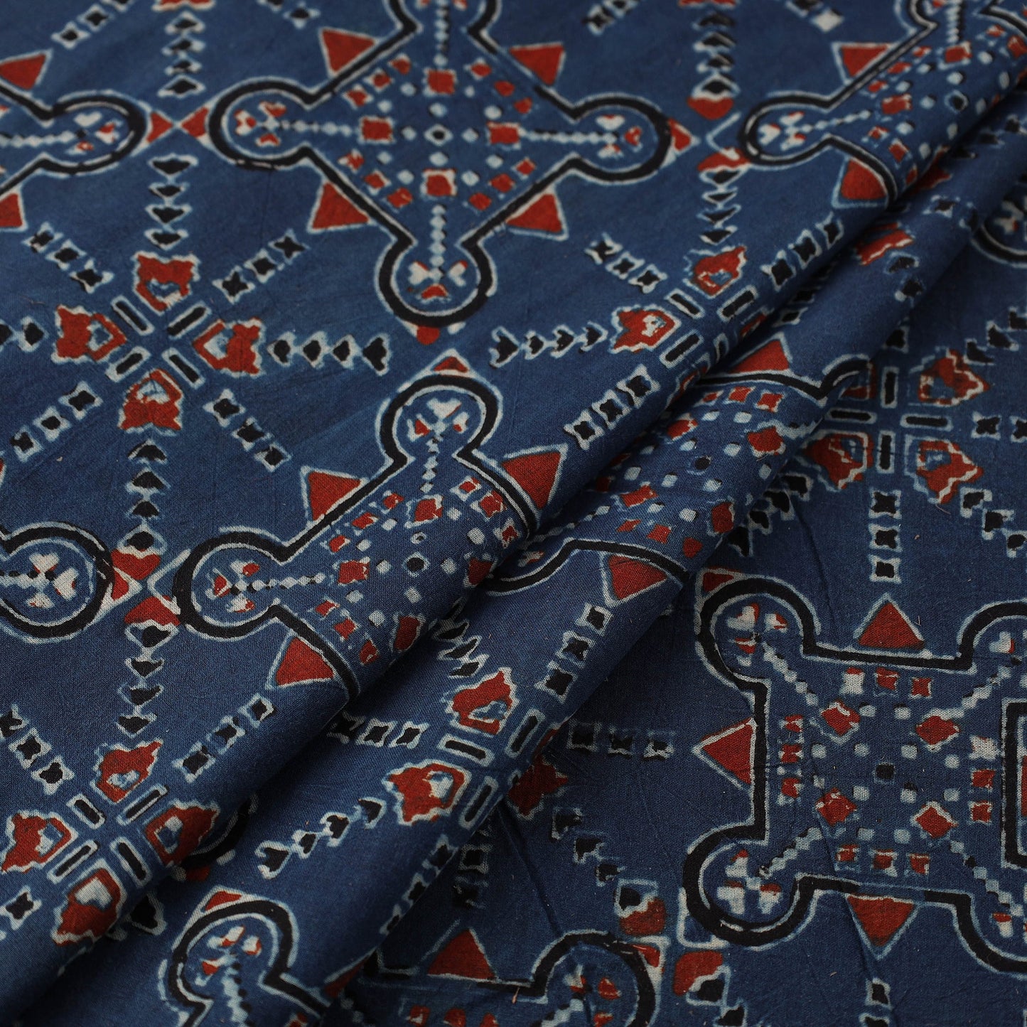 Blue Natural Dyed Mul Cotton Ajrakh Print Fabric