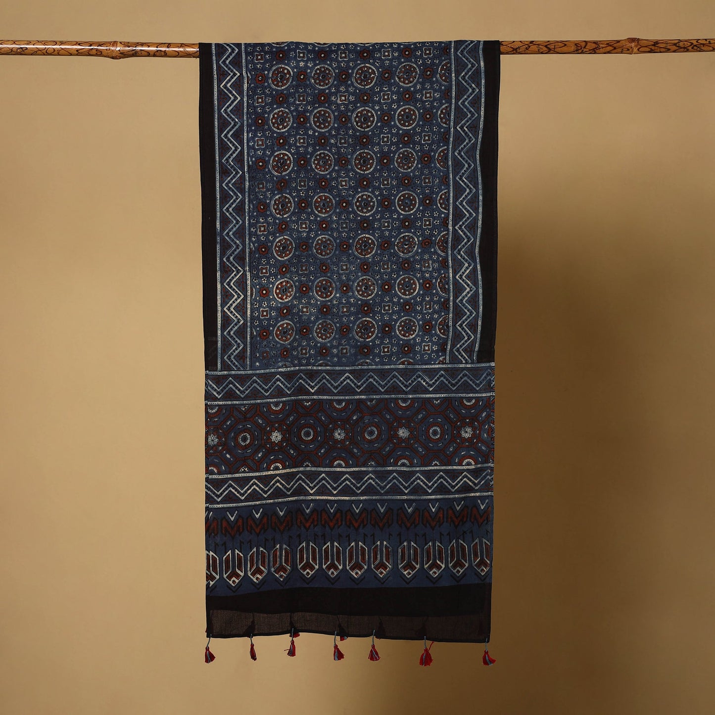 Blue Natural Dyed Block Print Mul Cotton Ajrakh Stole