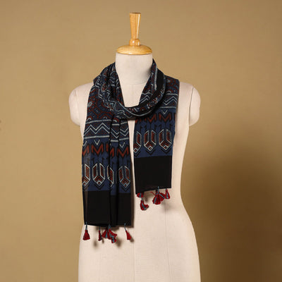 Blue Natural Dyed Block Print Mul Cotton Ajrakh Stole