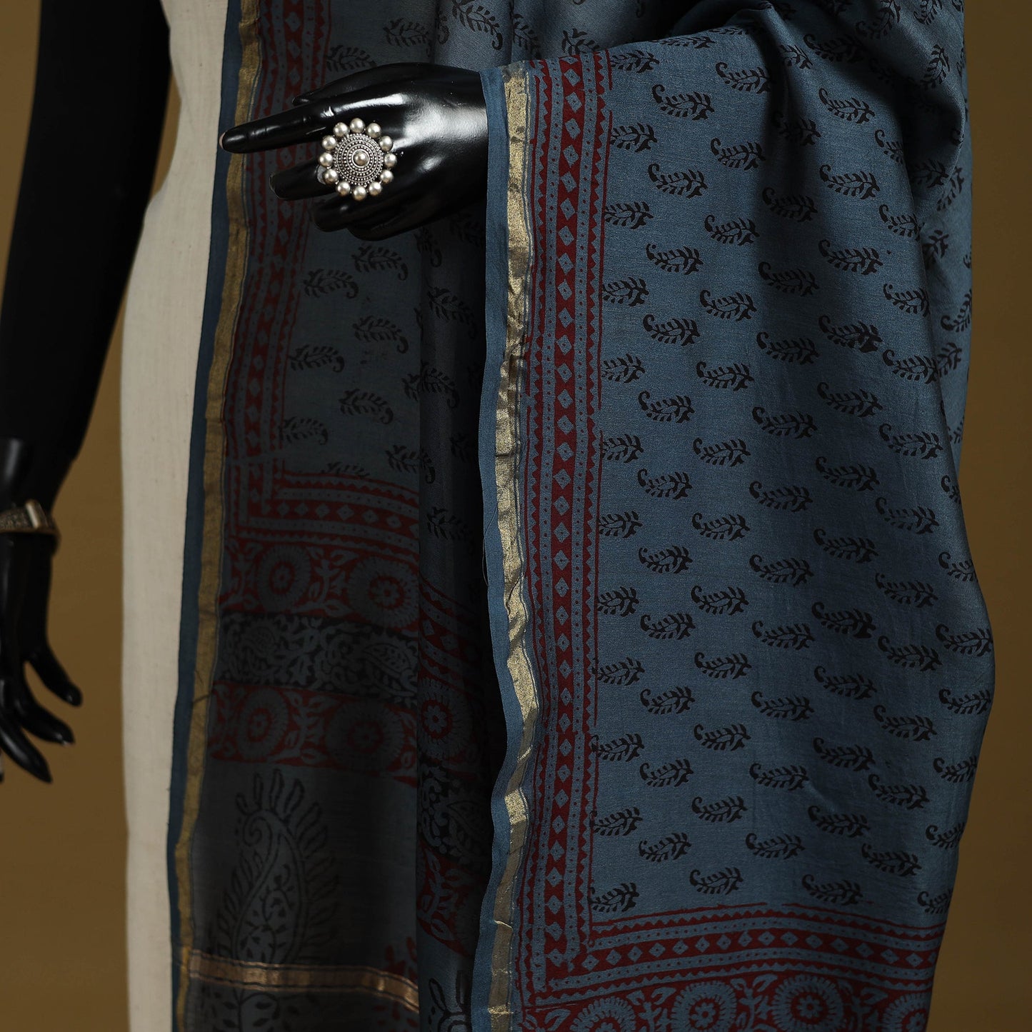 Blue - natural dyed printed chanderi silk bagh dupatta 35