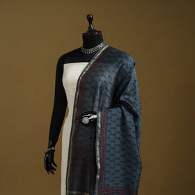 Blue - natural dyed printed chanderi silk bagh dupatta 35