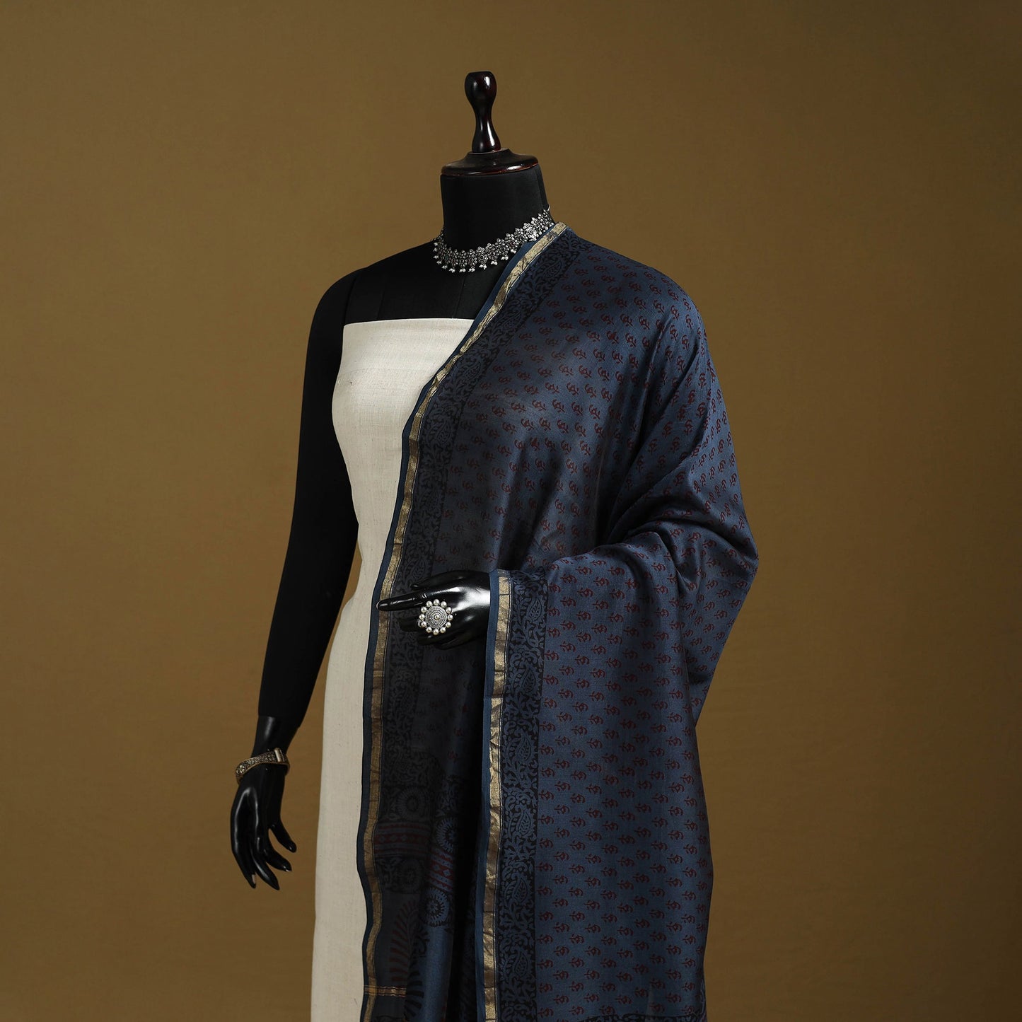 Blue - natural dyed printed chanderi silk bagh dupatta 37