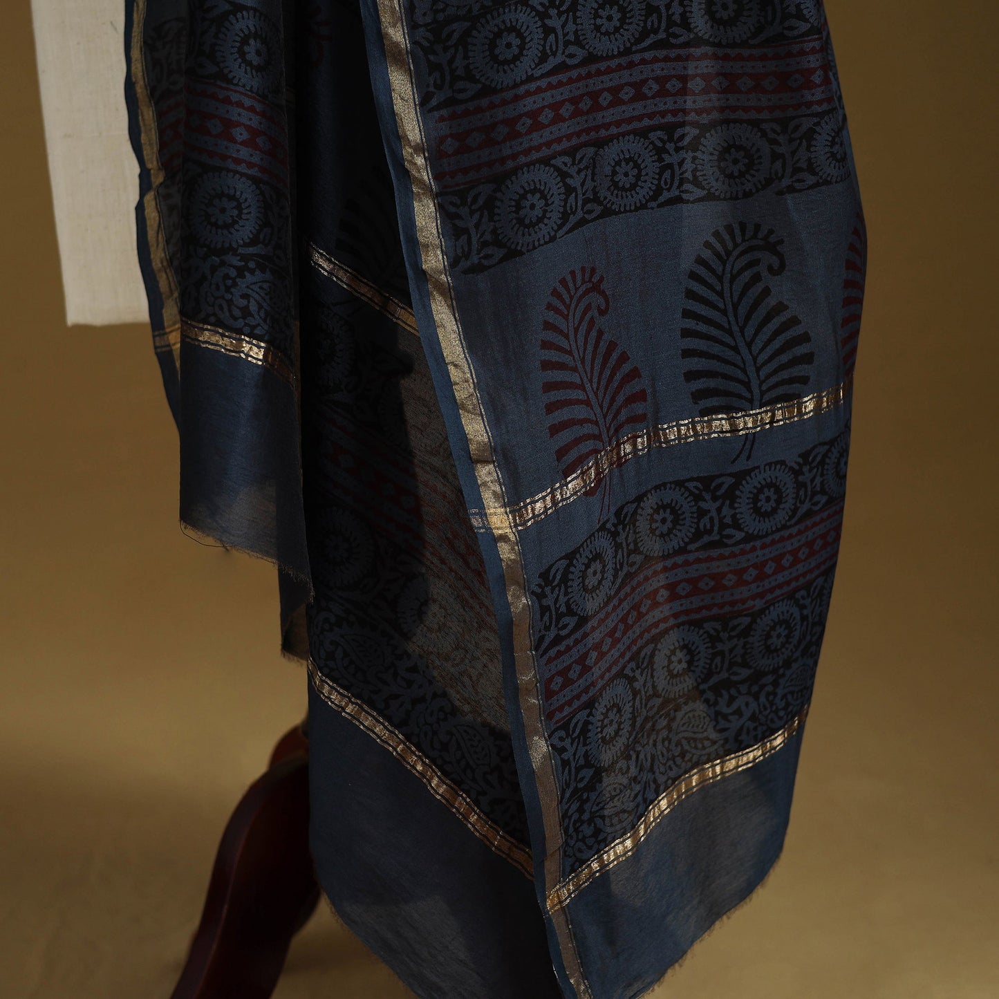 Blue - natural dyed printed chanderi silk bagh dupatta 37
