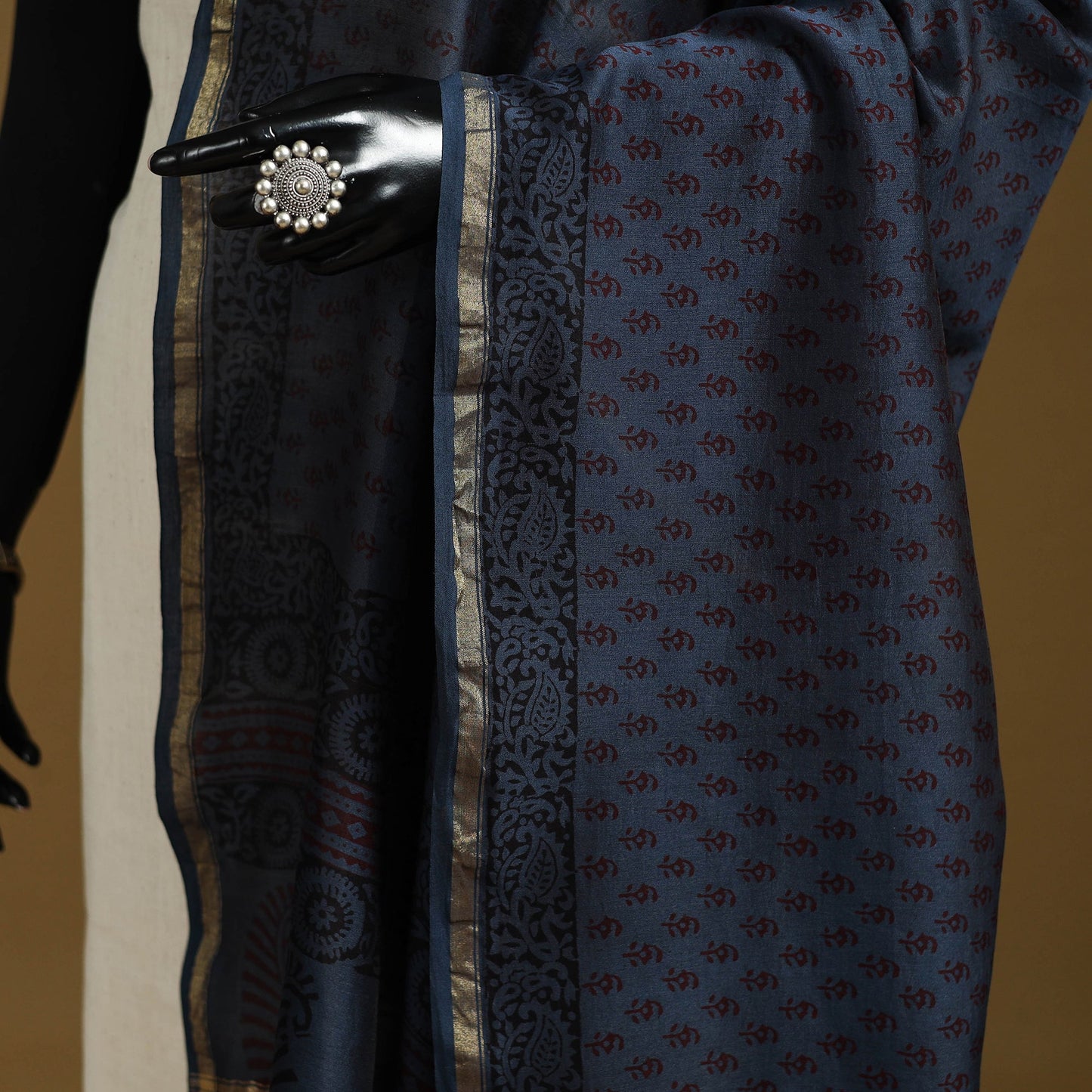 Blue - natural dyed printed chanderi silk bagh dupatta 37