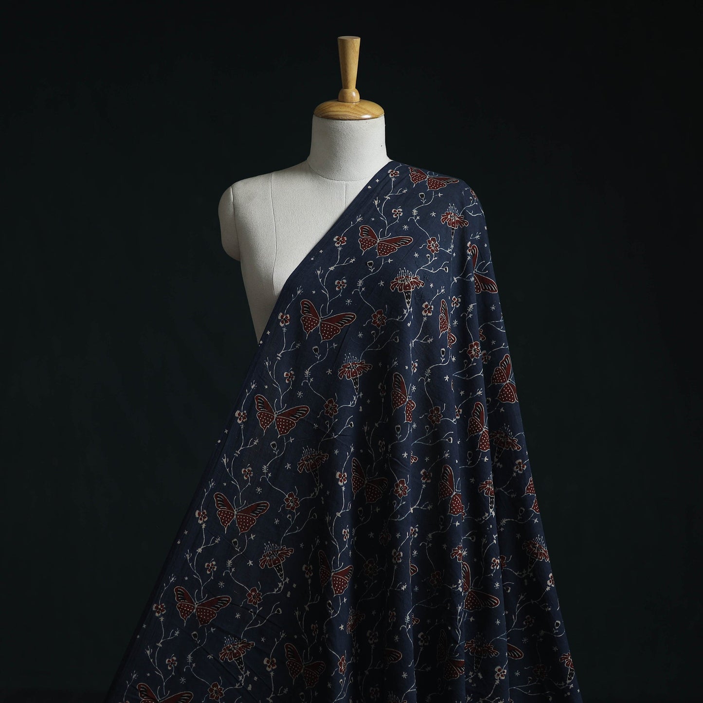 Natural dyed pure mul cotton hand block ajrakh print fabric