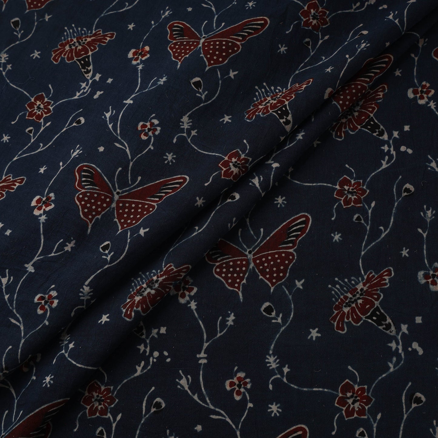 Natural dyed pure mul cotton hand block ajrakh print fabric