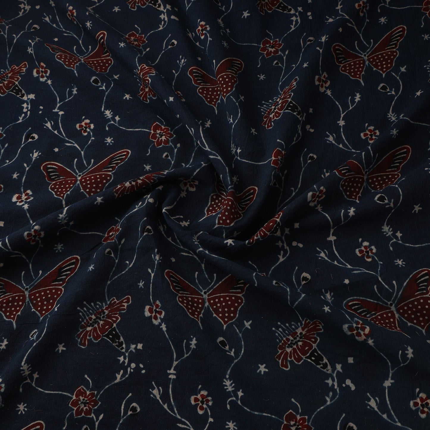 Natural dyed pure mul cotton hand block ajrakh print fabric