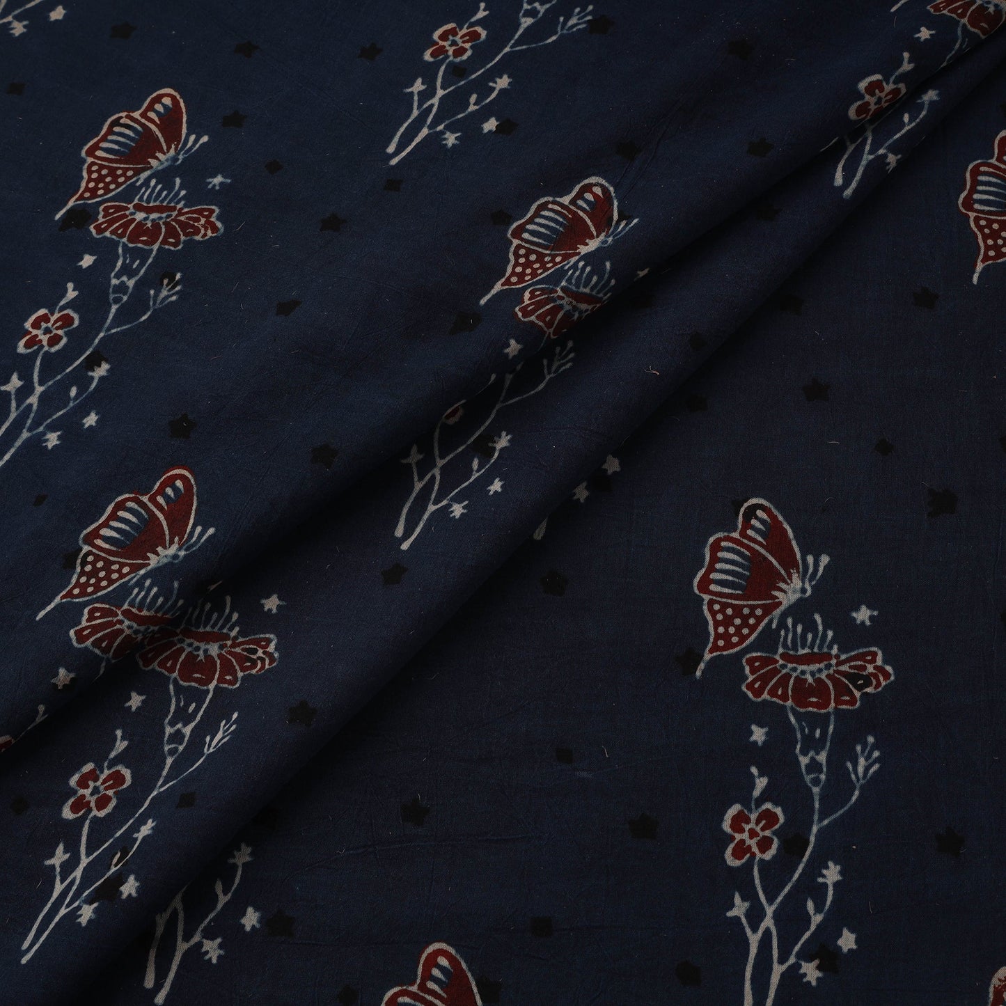 Natural dyed pure mul cotton hand block ajrakh print fabric