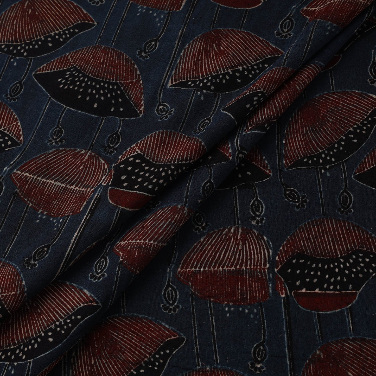 Natural dyed pure mul cotton hand block ajrakh print fabric