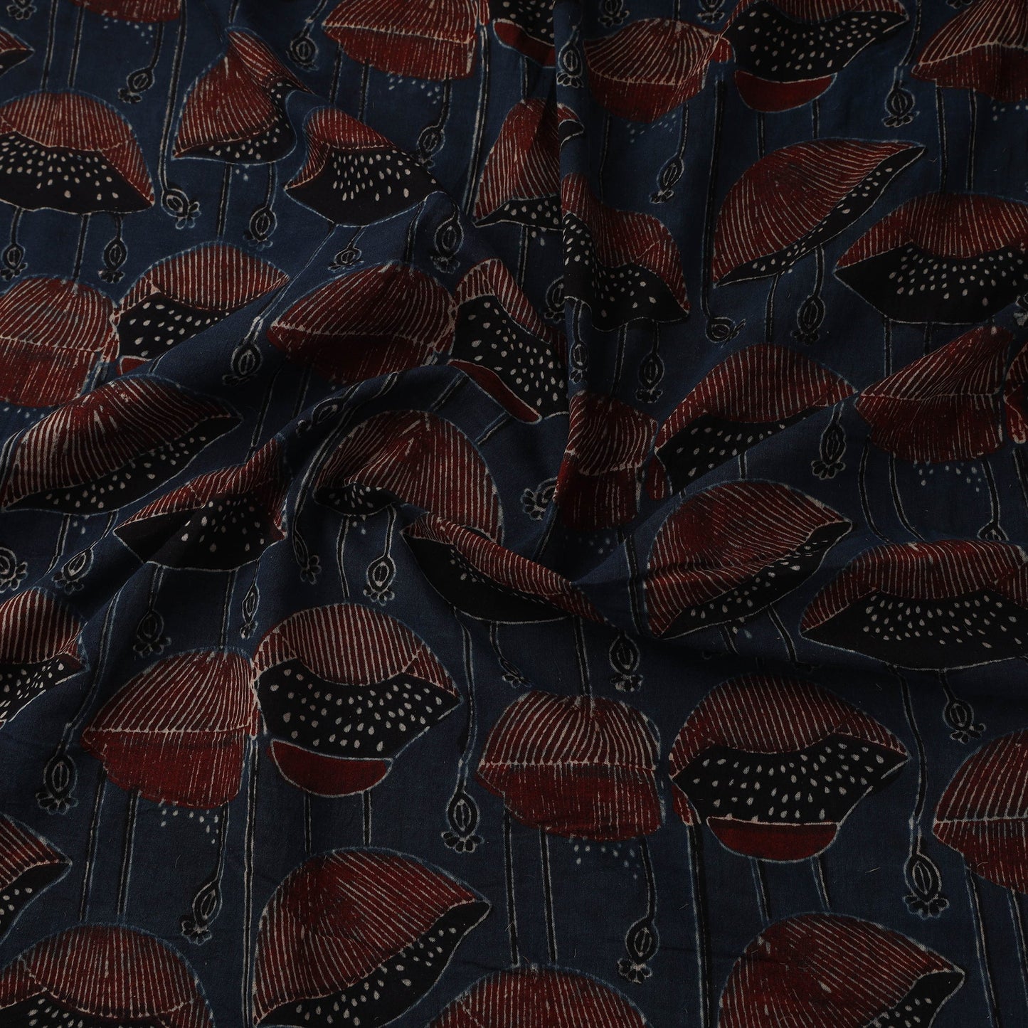 Natural dyed pure mul cotton hand block ajrakh print fabric