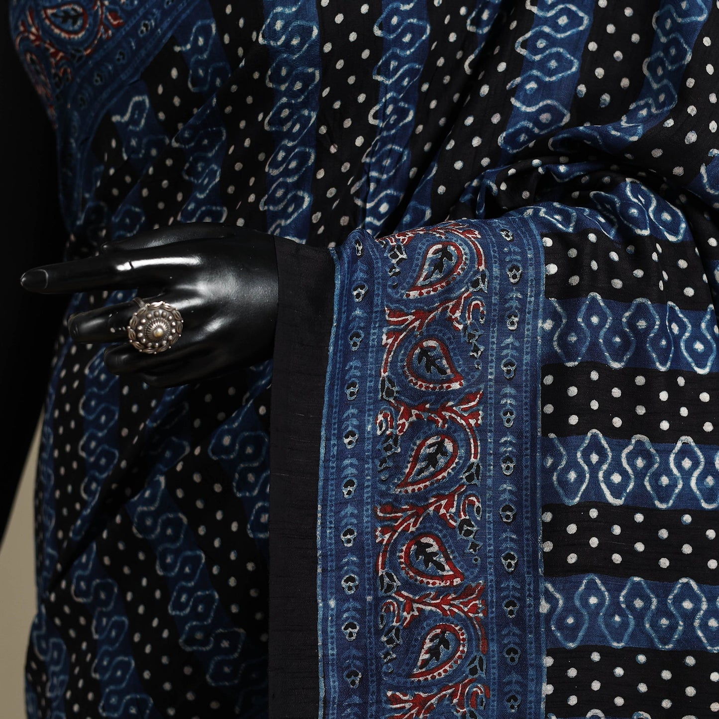 Blue - natural dyed silk saree 01 - handcrafted