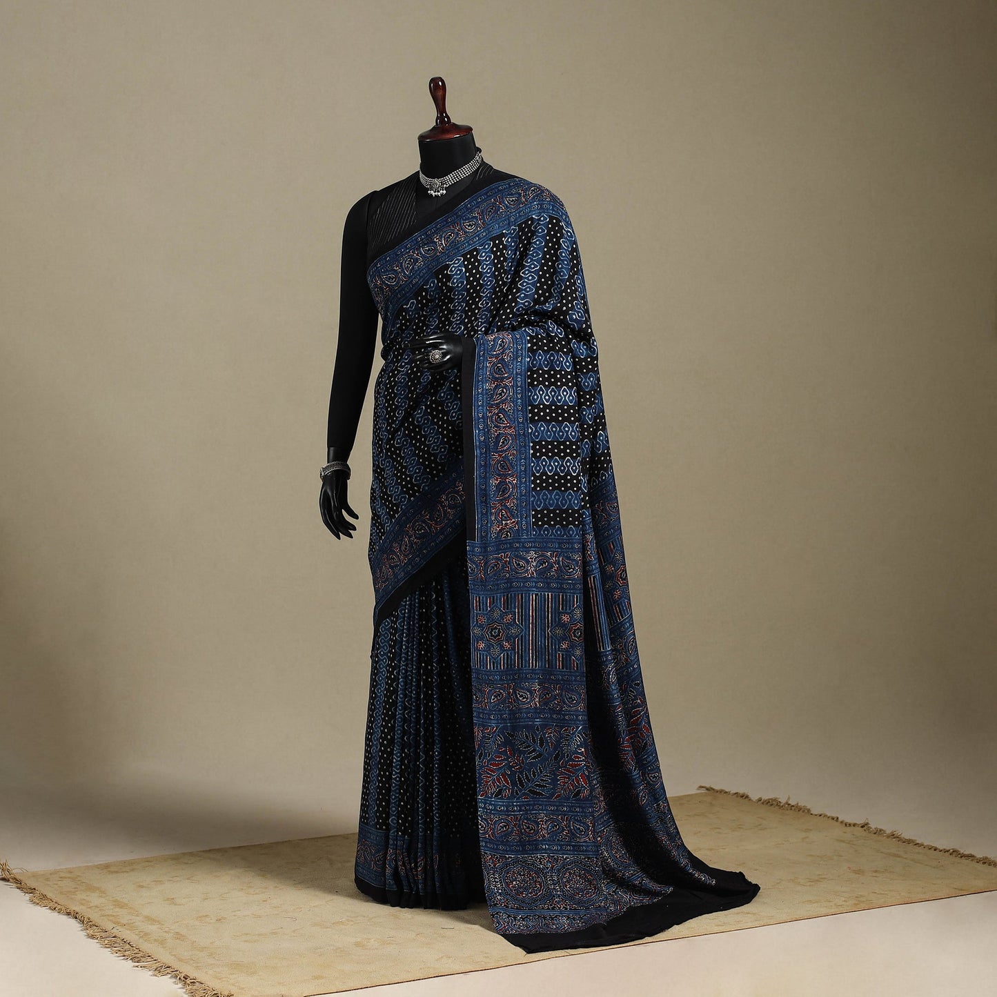 Blue - natural dyed silk saree 01 - handcrafted