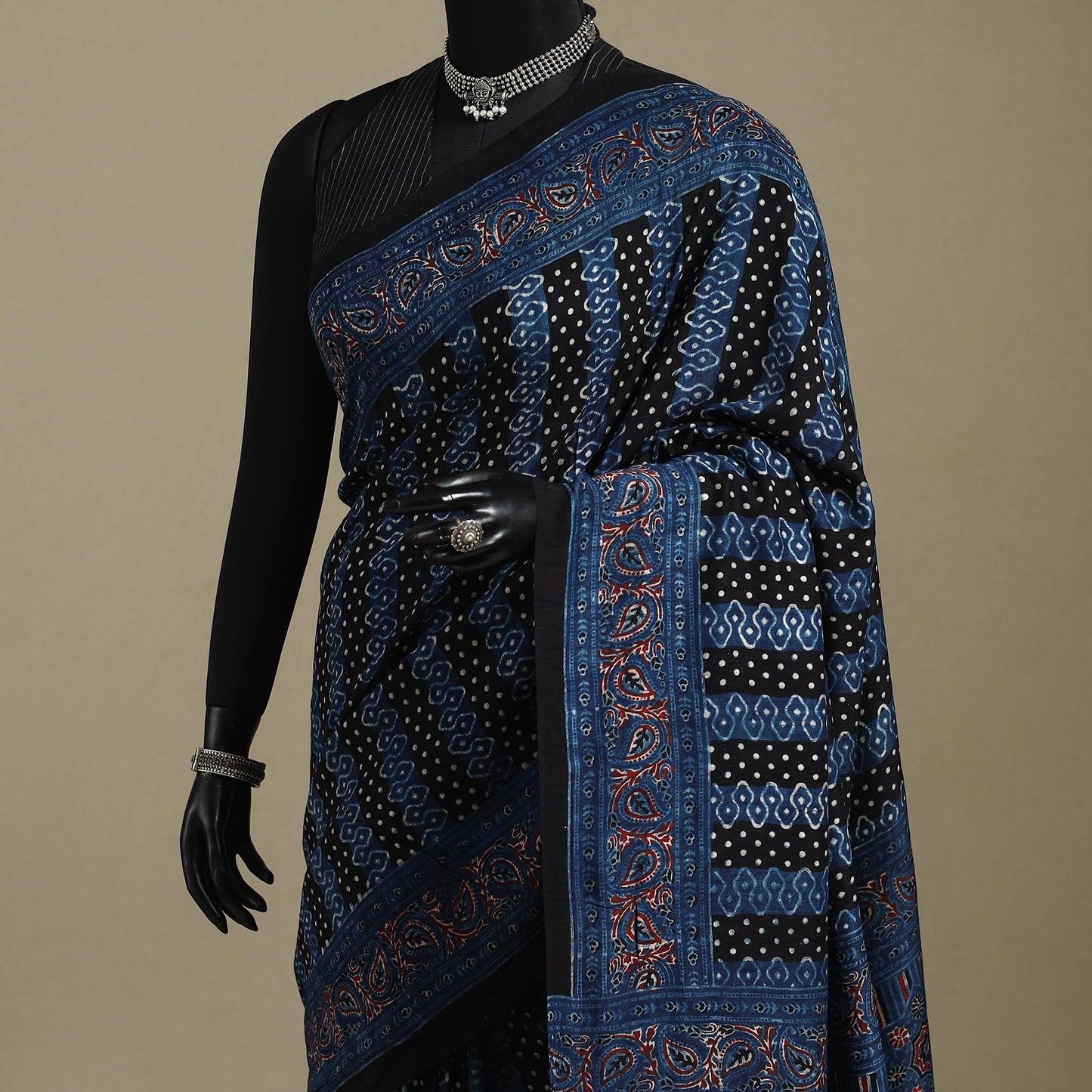 Blue - natural dyed silk saree 01 - handcrafted
