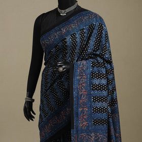 Blue - natural dyed silk saree 01 - handcrafted