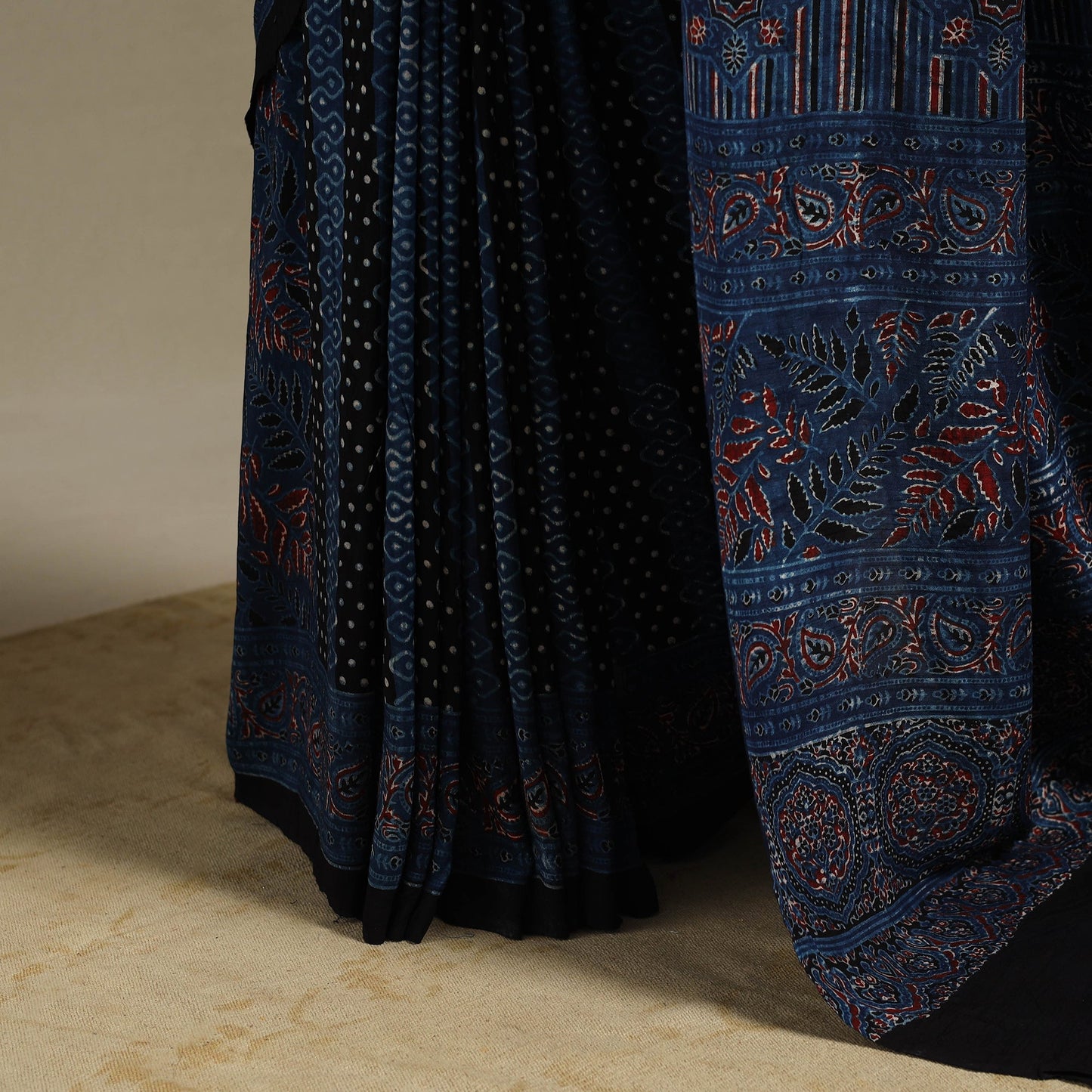 Blue - natural dyed silk saree 01 - handcrafted