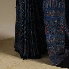 Blue - natural dyed silk saree 01 - handcrafted