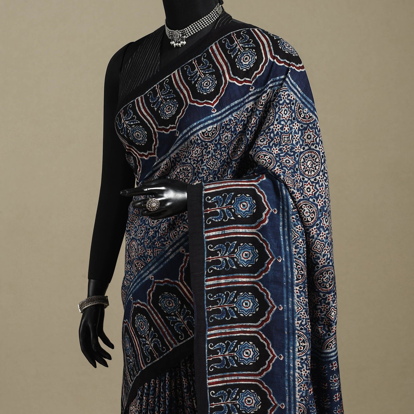 Blue - natural dyed silk saree 07 - handcrafted