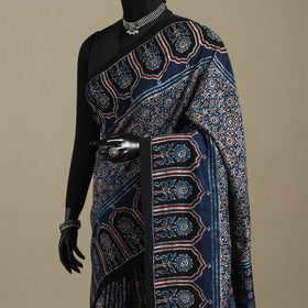 Blue - natural dyed silk saree 07 - handcrafted